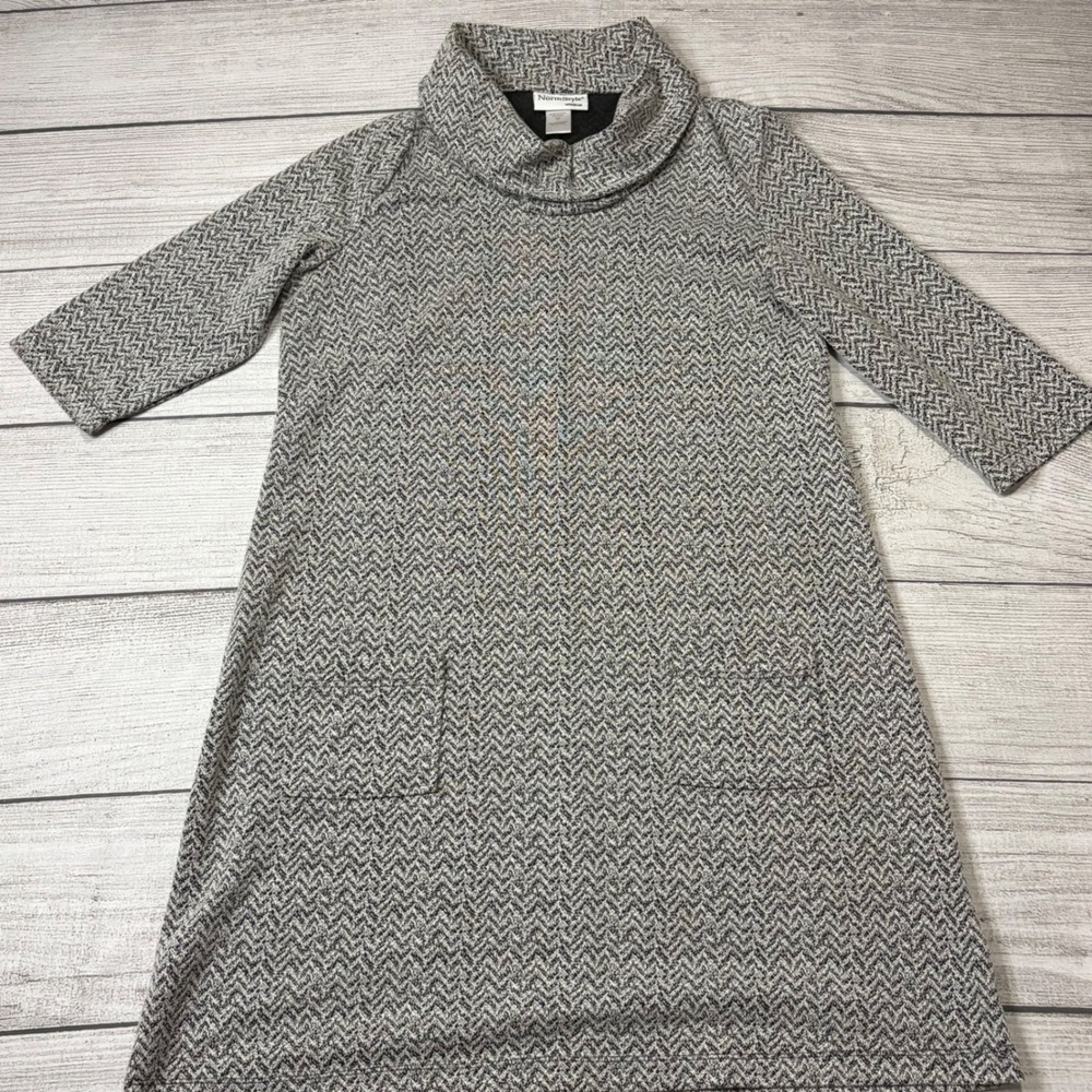 NorthStyle Women's Cowl Neck 3/4‎ Sleeve Black White Herringbone A-line Dress XL